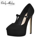 Onlymaker, лаконичные туфли-лодочки без шнуровки с острым носком на высоком каблуке-шпильке, черные туфли из искусственной замши на платформе с пряжкой, мода 2021 года, большой размер