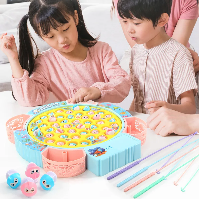 

Kids Fishing Toys Electric Rotating Fishing Play Game Musical Fish Plate Set Magnetic Outdoor Sports Toys For Children Gifts