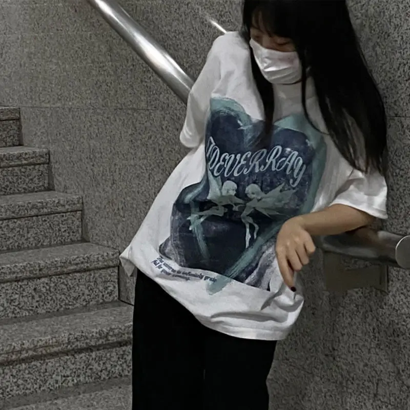 

Special Print T Shirt Graphic Tees Women Punk BF Loose Harajuku Tees Hip Hop Tops Dark White Casual Y2k Tops Women Clothing