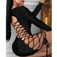 fashion sexy backless pencil dress new femme hollow out long sleeve bandage bodycon night party club mini dress for women 2021