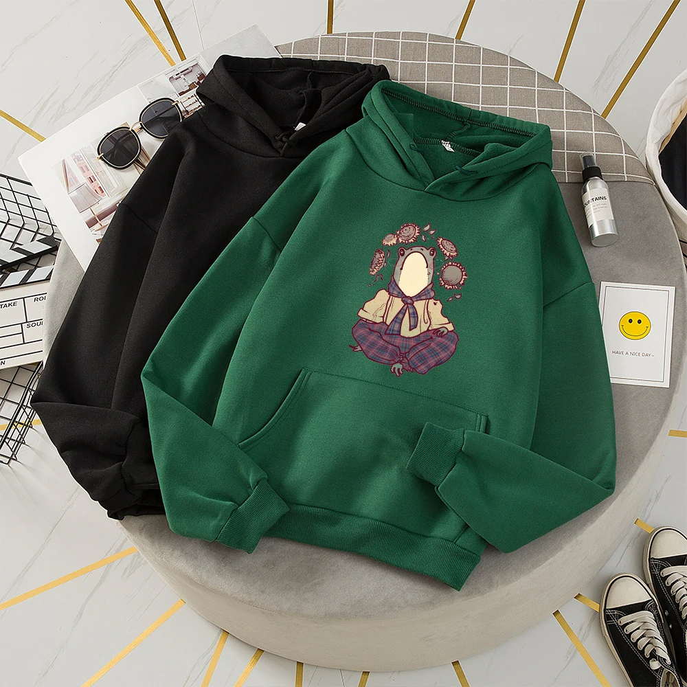 Jacket for Girl Frog Hooded Sweetshirt Aesthetic Hoodie 90 s Graphic Thick Oversized Hoodie Womens Tracksuits Hooded Sweatshirts