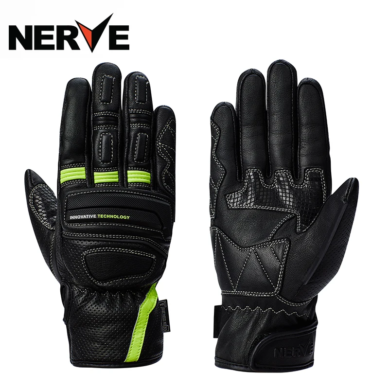 NERVE  Motorcycle Gloves Winter Leather Full Finger Windproof Unisex Stylish Cool Black Green/ Racing Motocross Accessories enlarge