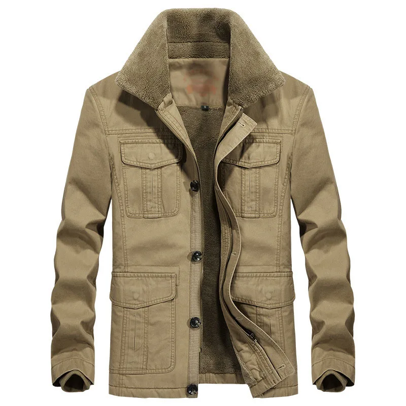 

Winter Warm Jackets Thick Fleece Men's Coats Casual Cotton Fur Collar Mens Military Tactical Parka Outerwear multi pocket outfit