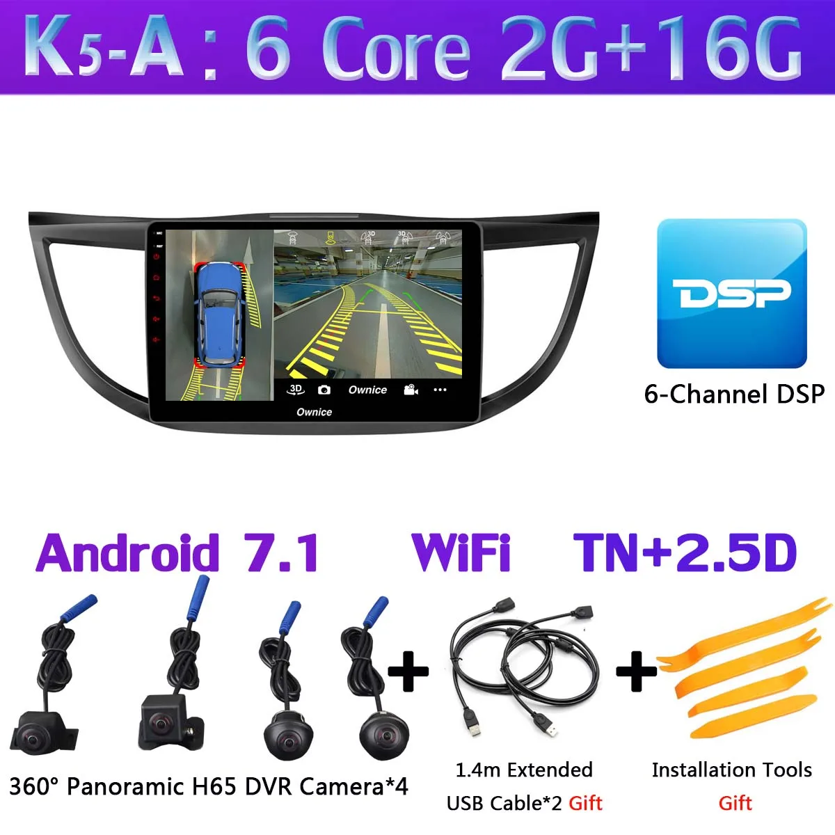 K5-A 360 ° камера Android 9,0 8Core 4+ 64G SPDIF DSP CarPlay автомобильный мультимедийный плеер для Honda CRV 2012 2013 gps радио - Цвет: K5-A