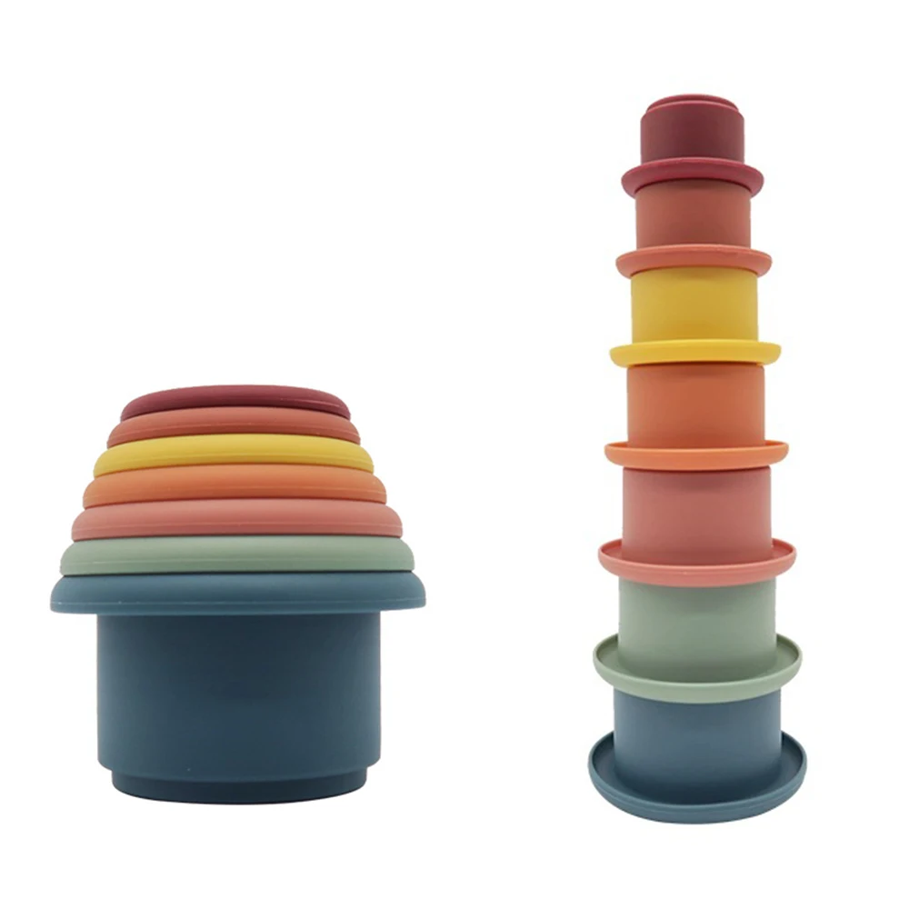 

7 pcs Of Set Baby Stacking Cup Toys Interesting Early Educational Baby Bath Toys Stack Tower Gift Baby Birth Montessori Toys
