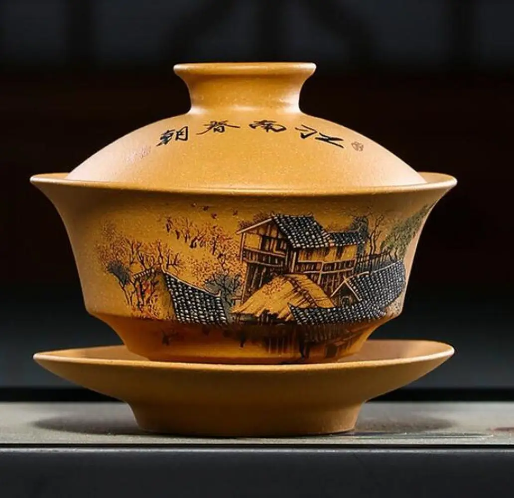 Insieme di Tè cinese Turee Gaiwan Vintage dipinto A mano In Ceramica Set Attrezzatura per Tè Yixing Viola Sabbia Cina Porcellana Kung Fu Tea Set ciotola