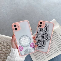 mandala lace flower phone case for iphone 12 11 mini pro xr xs max 7 8 plus x matte transparent pink back cover