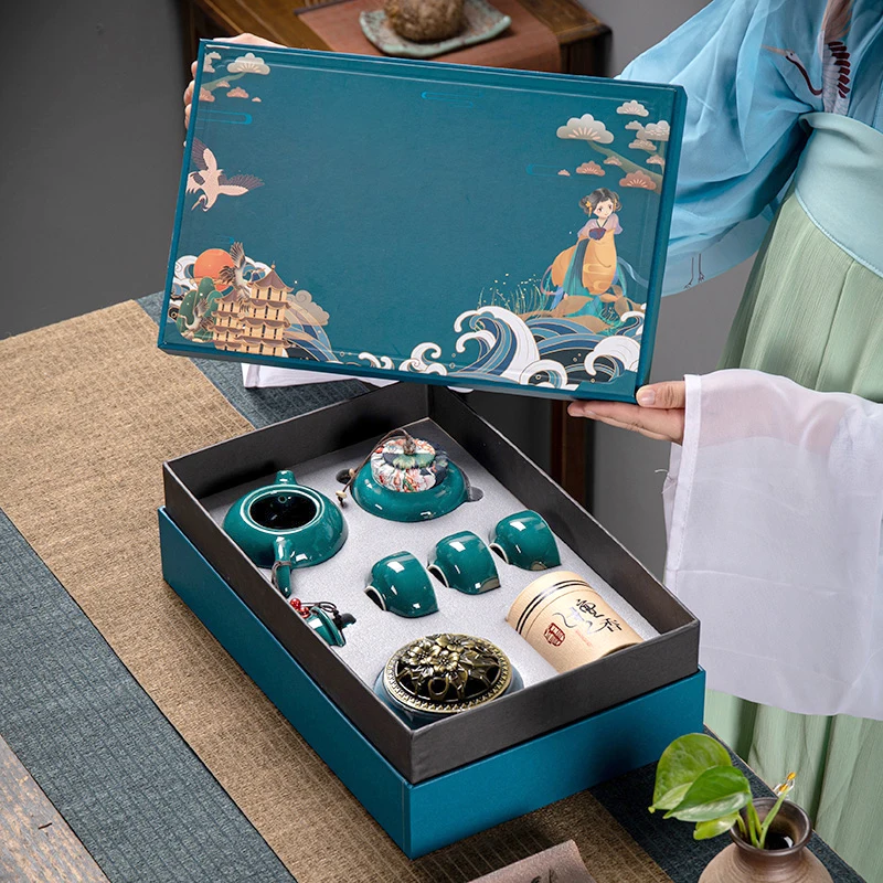 

Miniature Office Tea Set Black Green Luxury Travel Gift Portable Tea Set Chinease Porcelain Tetera Ceramica Teaware BF50CJ