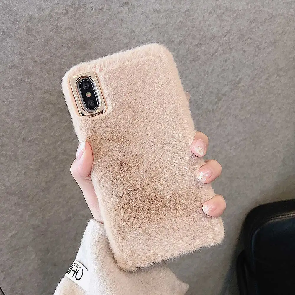 Khaki Подарки для девочек для iphone 11 Pro Max, удобный и теплый пушистый чехол для телефона для iphone XS MAX XR 6 6S 7 8 Plus 8 plus, мягкий чехол для телефона - Цвет: Khaki