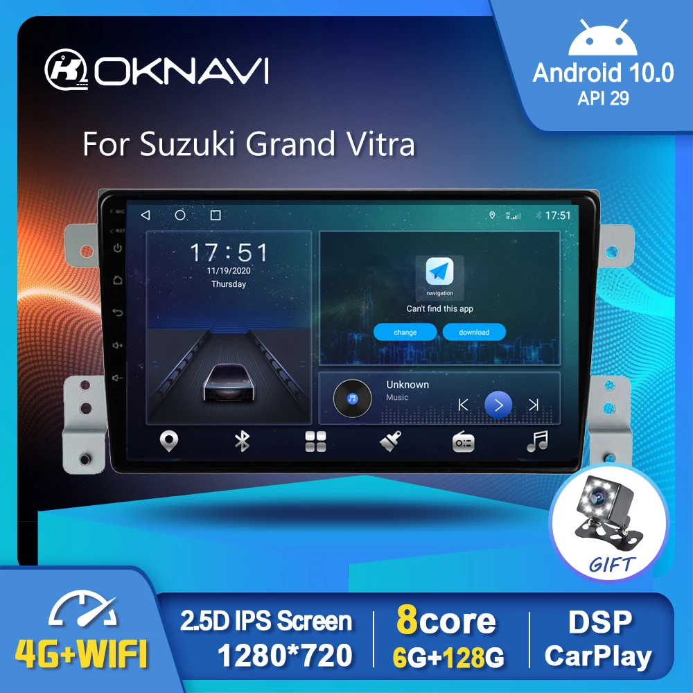 Автомобильный радиоприемник OKNAVI, автомагнитола на Android 10,0 с GPS для Suzuki Grand Vitra 2005-2015, автопроигрыватель, Bluetooth DSP, Carplay, стерео OBD без DVD 9 дюймов