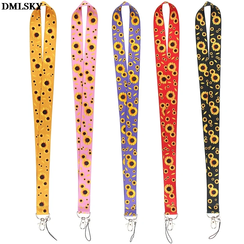 

24pcs/lot M4757 DMLSKY Cartoon Sunflower Keychains For Women Lanyard For Key ID Pass Gym Mobile Phone USB Badge Holder Hang Rope