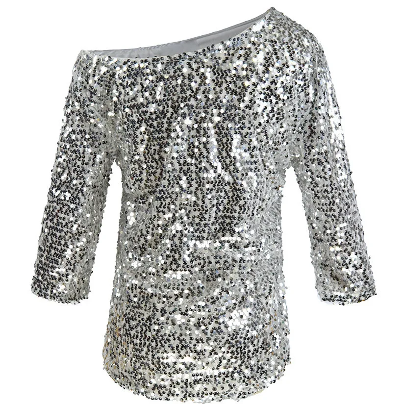 

Shiny Sequined 2021 Fashion Women Shirt Summer Festival Half Sleeve Womens Tops and T Shirt Casual Short Sleeve Tee Femme
