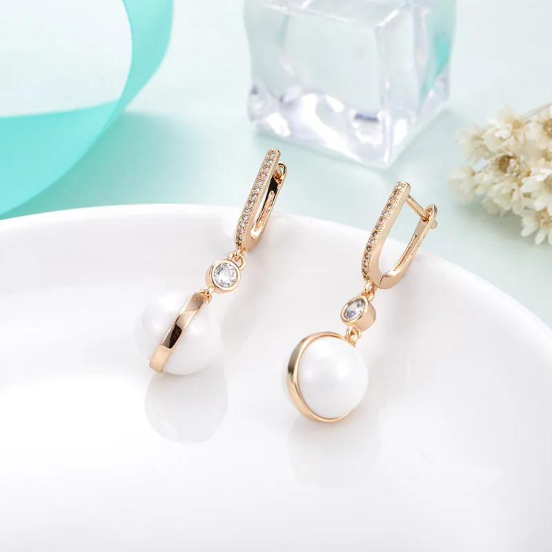 gold white MAIKALE классические черные белые керамические шаровые серьги, проложенные круглый, кубический цирконий, золото, серебро цвет, длинные висячие серьги для женщин, подарок - Окраска металла: gold white