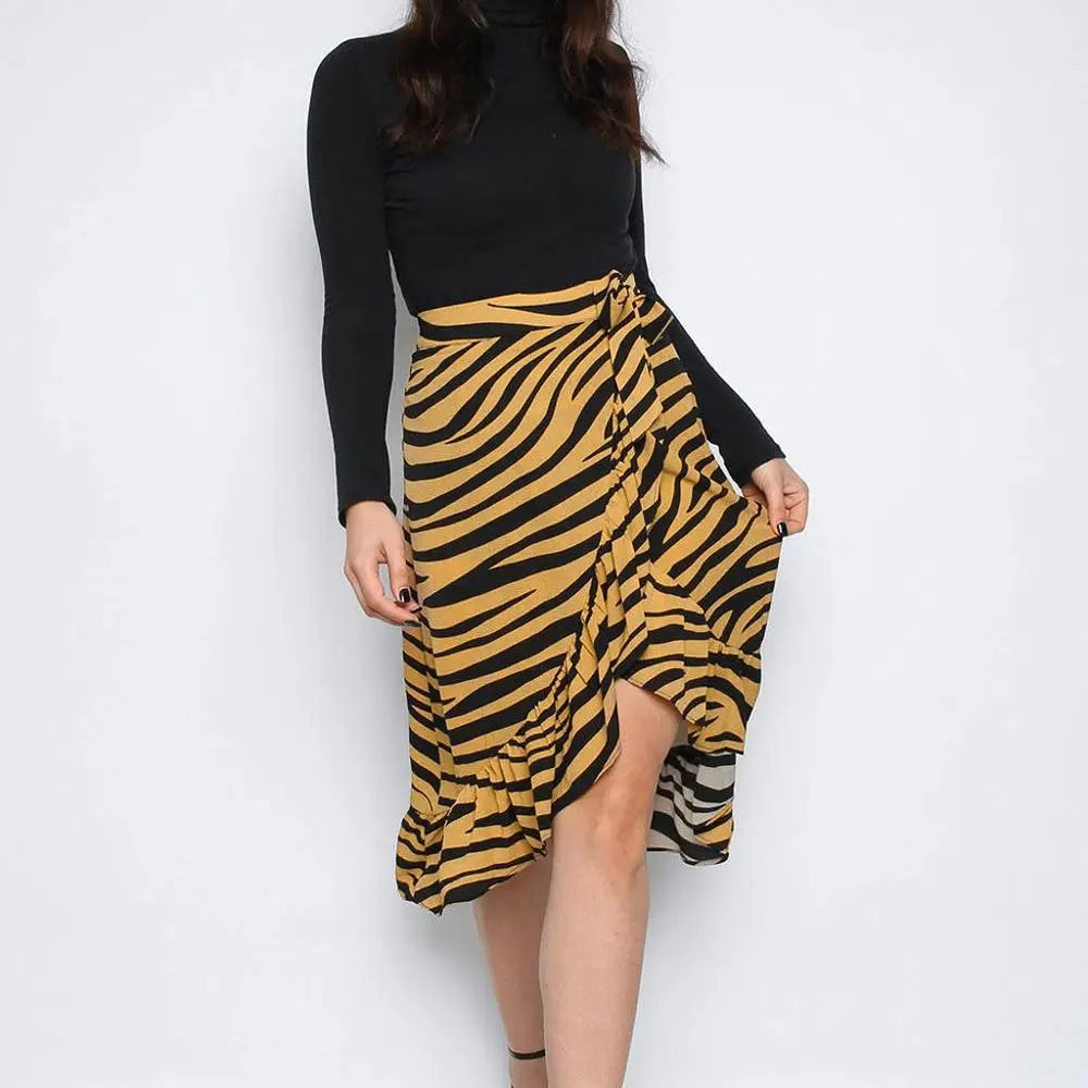 Женская юбка с завышенной талией модная дамская миди бантом и животным принтом