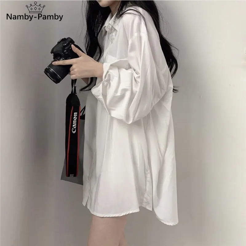 

Shirts Women Loose Turn Down Collar Stylish Solid Minimalist Lazy Popular Ladies Blouses Korean Style Spring Casual All Match