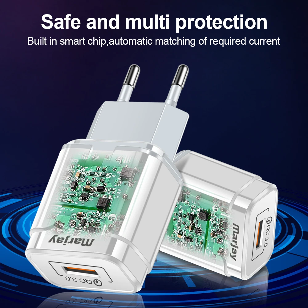 marjay quick charge 3 0 usb charger 18w qc 3 0 4 0 eu us fast travel wall mobile phone charger for iphone samsung xiaomi huawei free global shipping