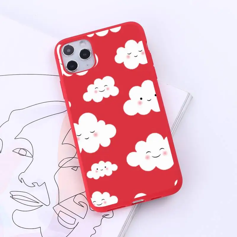 

Cartoon clouds Phone Case Red Candy Color for iPhone 6 7 8 11 12 s mini pro X XS XR MAX Plus