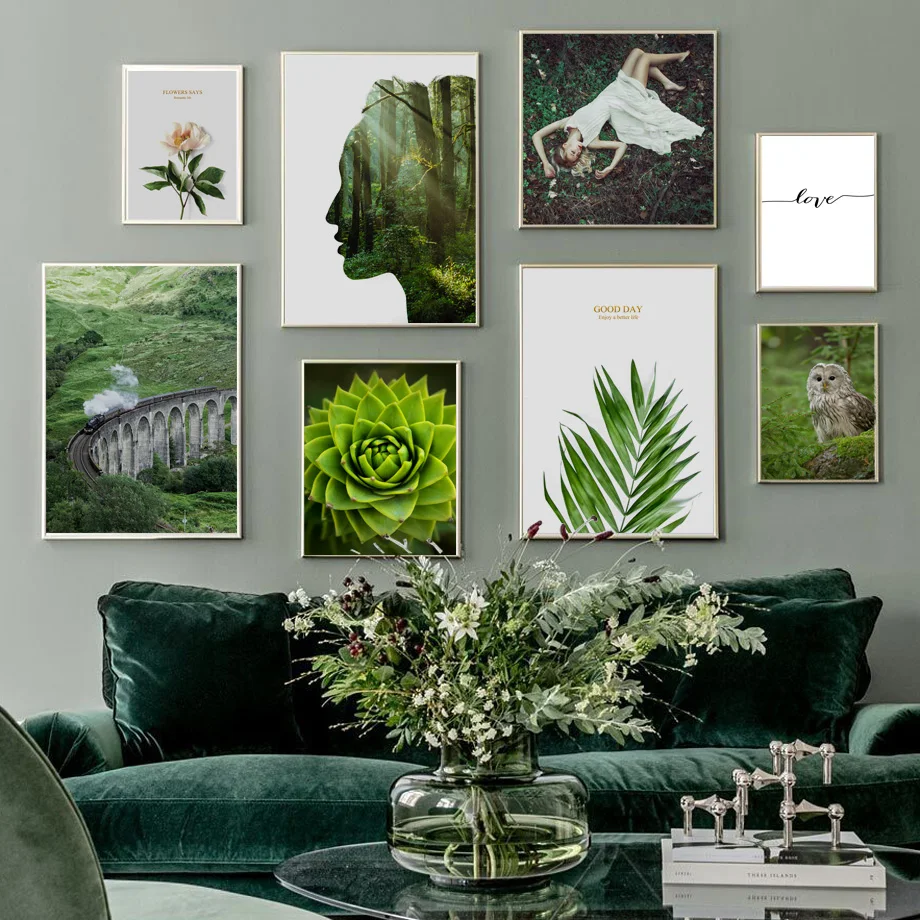 

Girl Cactus Flower Plant Leaf Train Owl Wall Art Canvas Painting Nordic Posters And Prints Wall Pictures For Living Room Decor