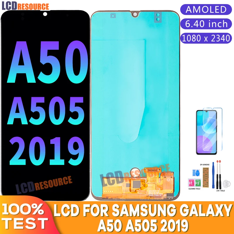 100% Super AMOLED 6.4  LCD For Samsung galaxy A50 A505 2019 A505F/DS A505F A505FD A505A Touch Screen Digitizer Assembly Parts