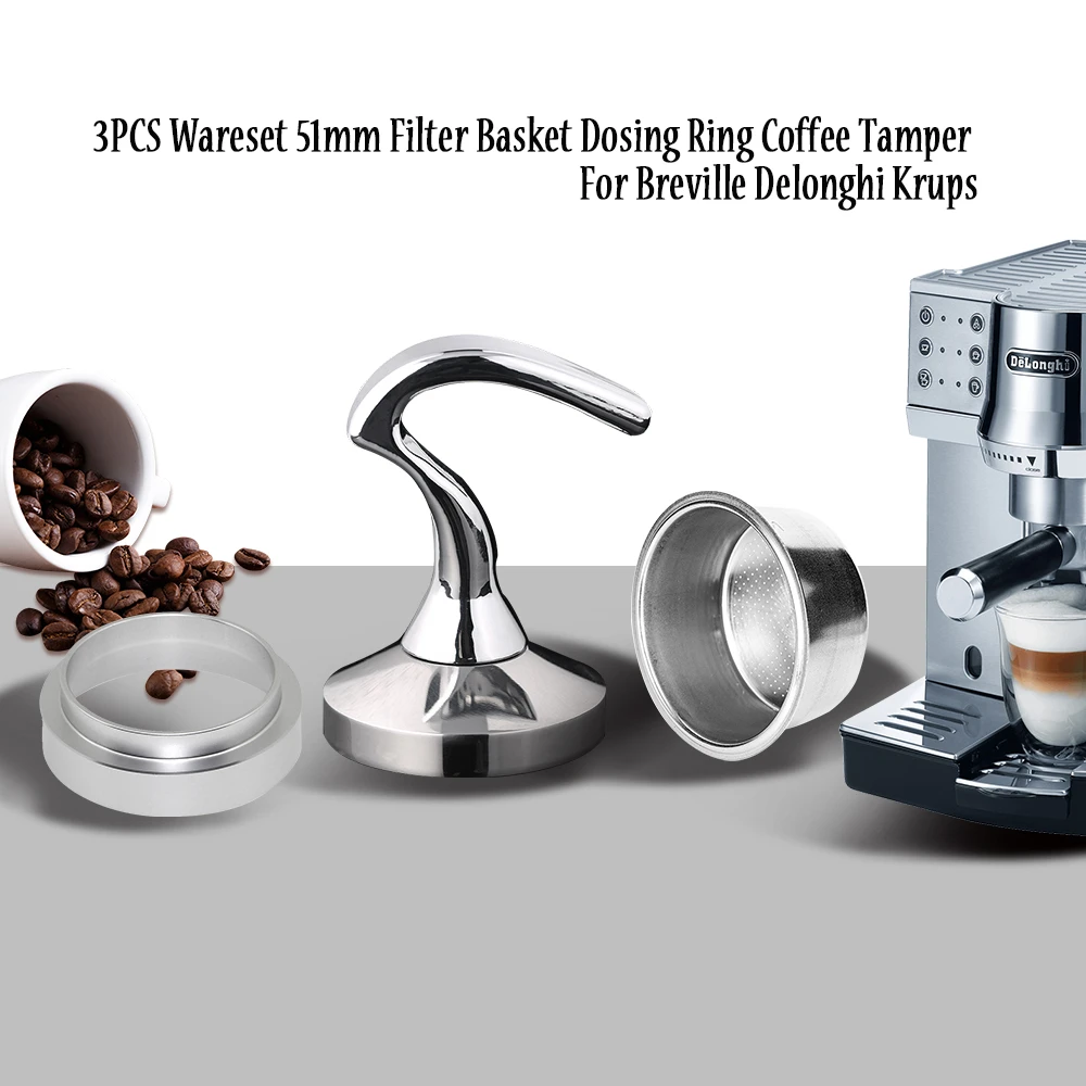 

51mm Breville Delonghi Stainless Steel Refillable Coffee Filter Tamper Dosing Ring For Breville Delonghi Krups Coffeeware 3PCS