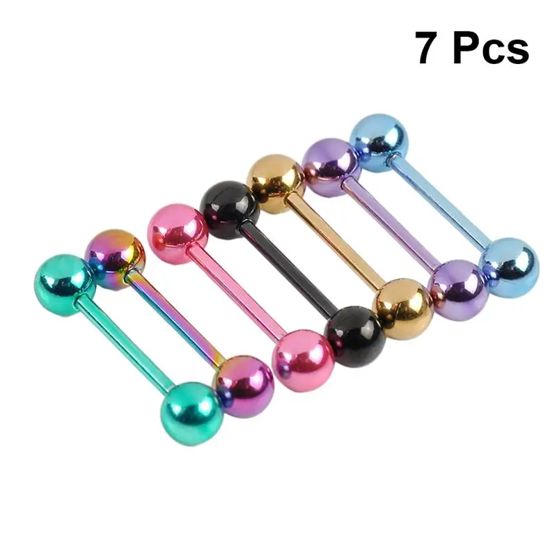 7 шт. кольца для языка из нержавеющей стали с двумя головками гантели образный