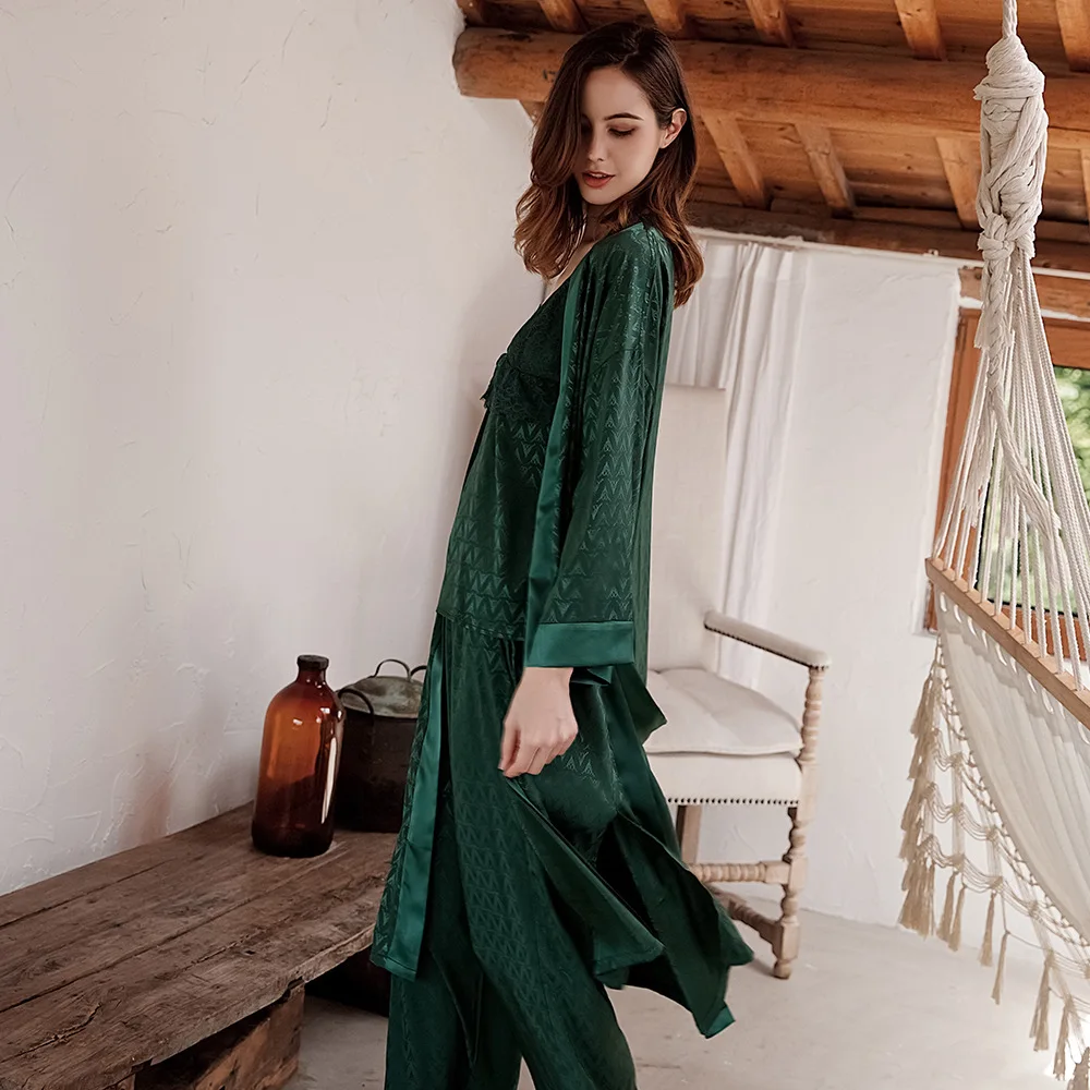 Новый костюм из 3 предметов женские сексуальные шелковые пижамы модные