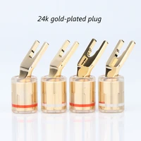 4pcs sy1528 pure copper gold plated spade fork plug for speaker cable screw locking speaker cable connector