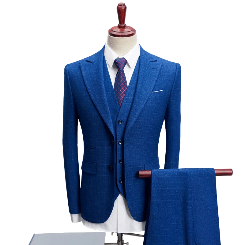2020 Модный облегающий комплект из 3 предметов Королевский синий деловой костюм