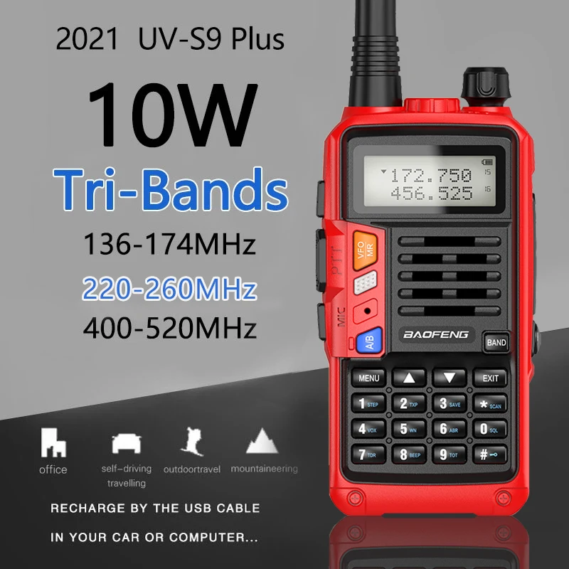 BaoFeng UV S9 плюс Tri Band10W мощный 2xAntenna VHF UHF 136 174 МГц/220 260 МГц/400 520 МГц 10 км дальность Ham