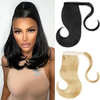 synthetic black short cute elasticity wraparound ponytail extensions clip in 18inch natural wave golden pony heat resistant hair