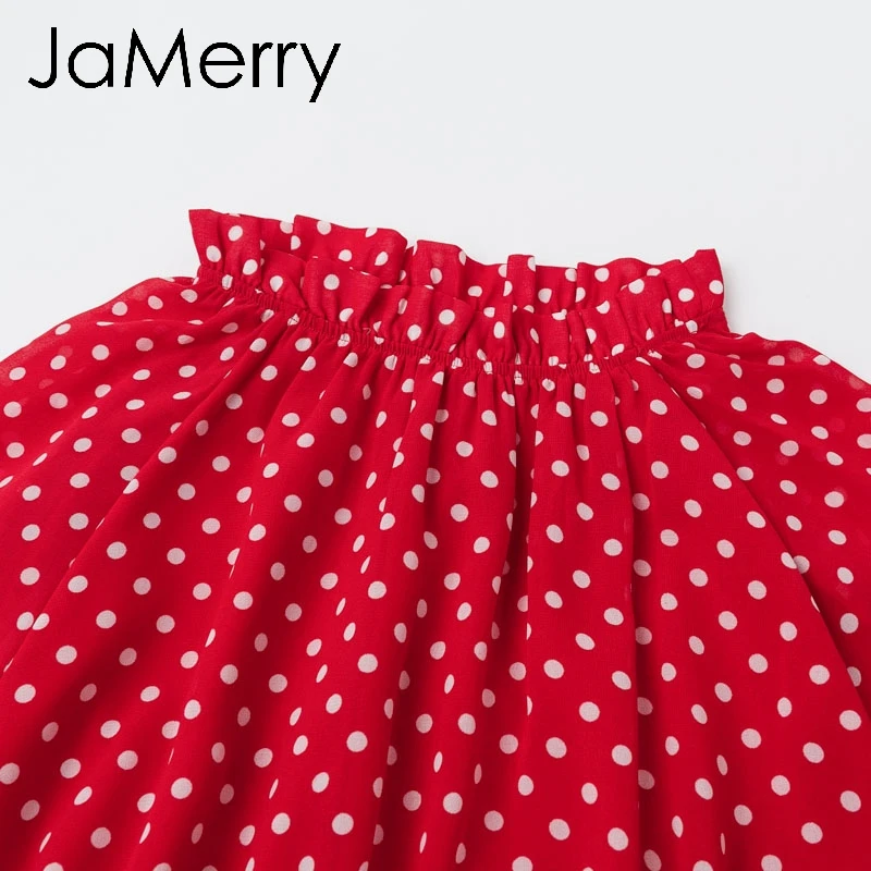 JaMerry, винтажное, Осеннее, женское, вечерние, длинное, макси платье, элегантное, рукав-фонарик, в горошек, с принтом, платья для отдыха, пляжный стиль, платья