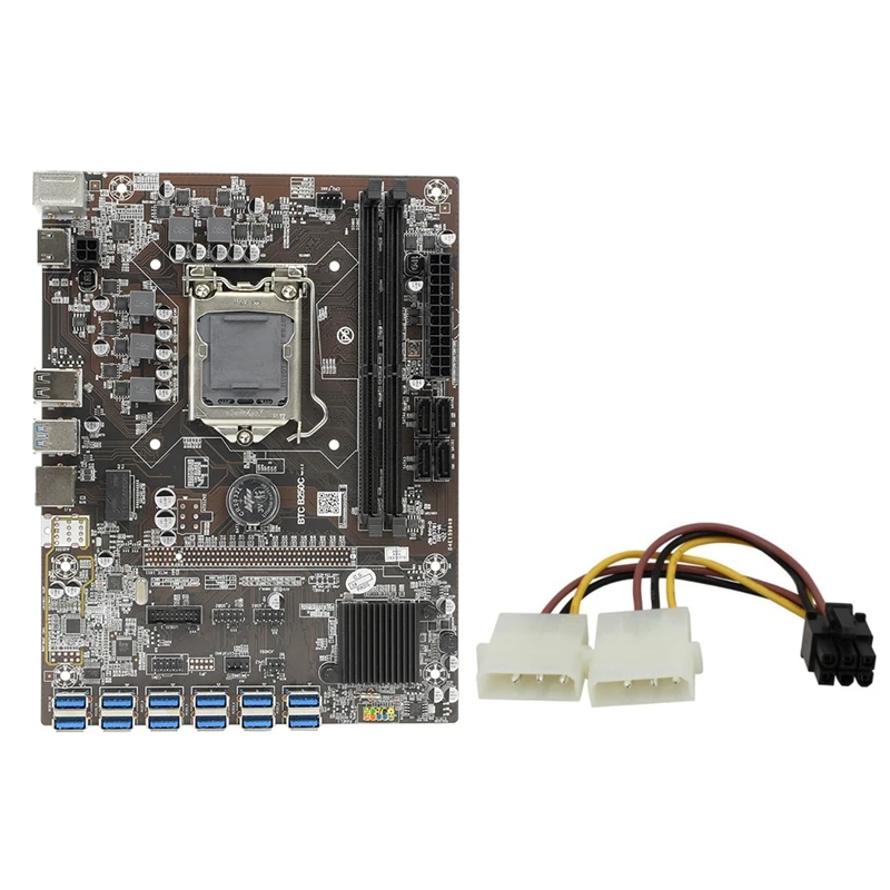 

B250C BTC Mining Motherboard 12 USB3.0 to PCI-E 16X Graphics Slot LGA 1151 DDR4 DIMM with 6PIN to Dual 4PIN Power Line
