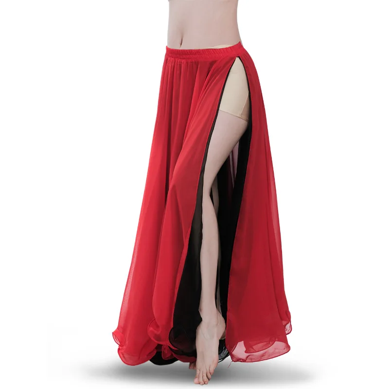 Женская юбка для танца живота двухцветная шифоновая с разрезом костюм