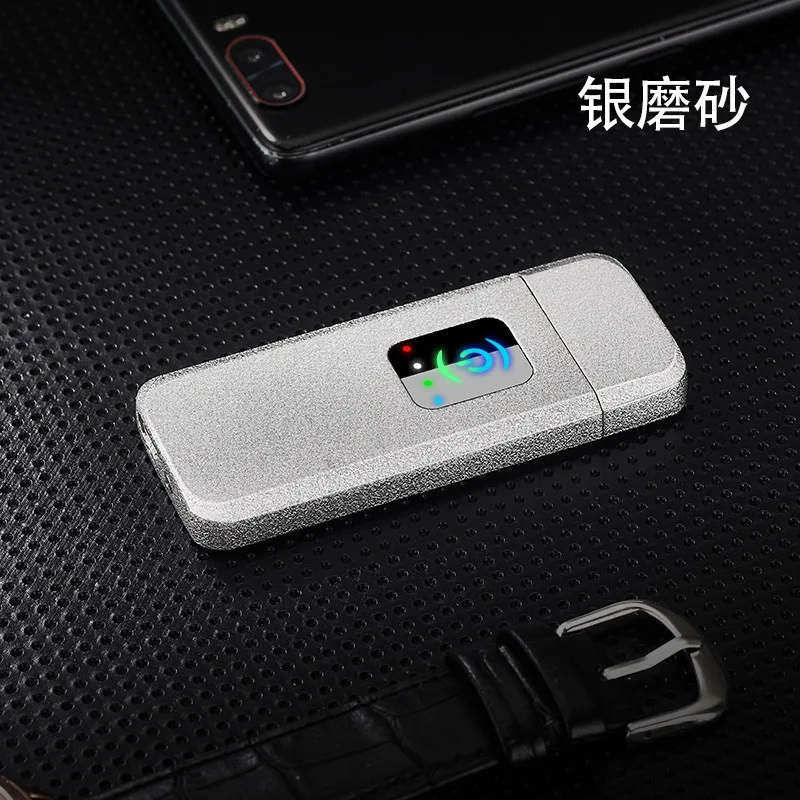 silver matte Светодиодный сенсорный Электронный USB Зажигалка металлическая перезаряжаемая Зажигалка Ветрозащитная электрическая зажигалка для курения гаджеты для мужчин - Цвет: silver matte