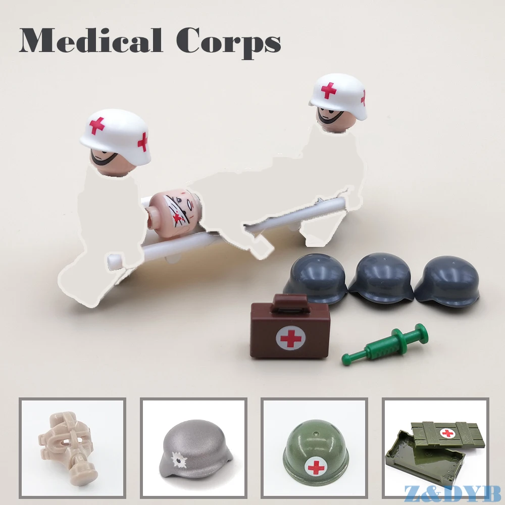 DIY медицинский корп WW2 Военный мини солдат MOC Шлем Аксессуары оружие Playmobil