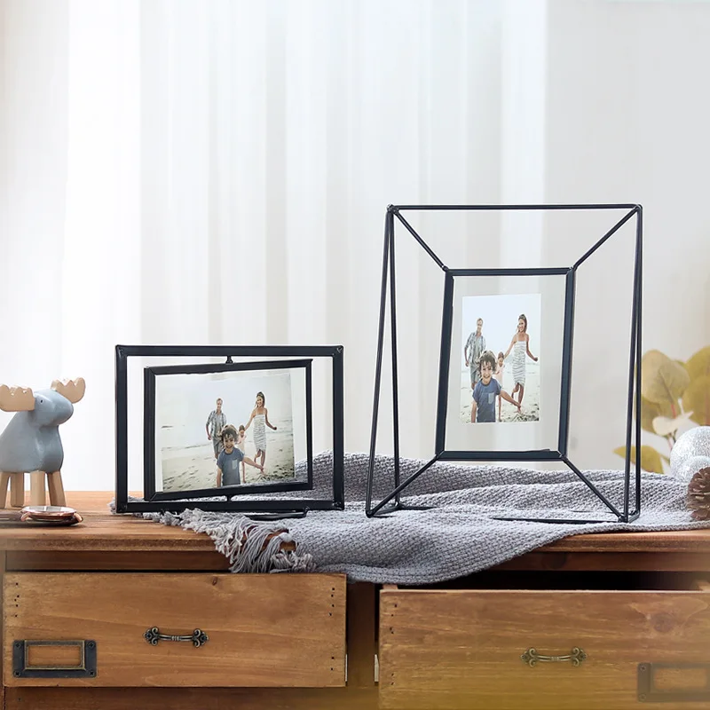 Геометрическая металлическая Стеклянная фоторамка Складная Вращающаяся стерео