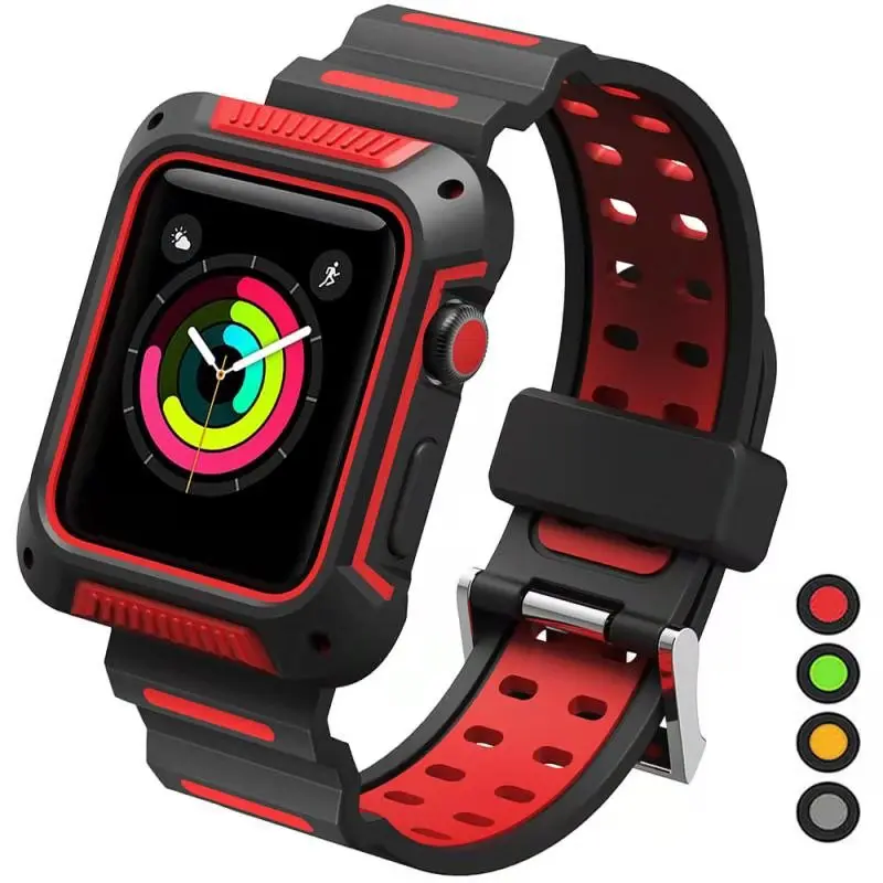 Силиконовый ремешок с защитной рамкой для Apple Watch Band series 3 42 мм 38 iwatch 4 40 44 мужчин и
