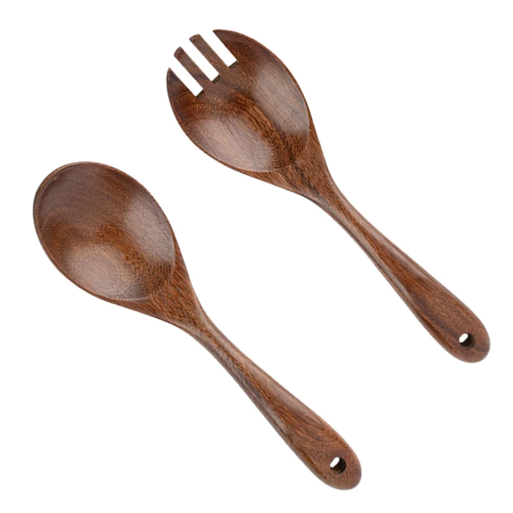 

2pcs Durable Wood Material Spoon and Fork for Salad Serving (Assorted Color)