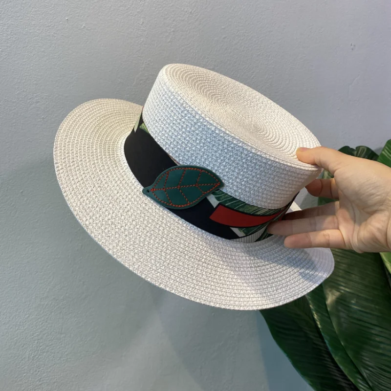 

Panama Hat Simple Summer Beach Hat Female Casual Lady Women Flat Brim One Leaf Straw Cap Girls Sun Hat Chapeu Feminino 2021