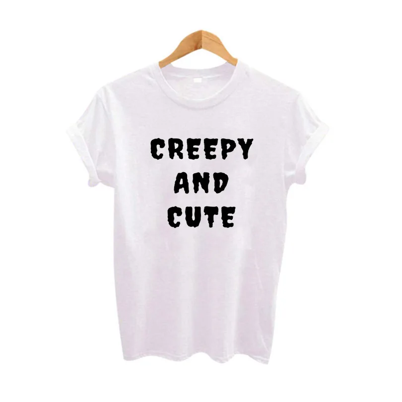 Летняя мода 2018 Tumblr хипстерские женские Топы черные белые футболки жуткая и милая