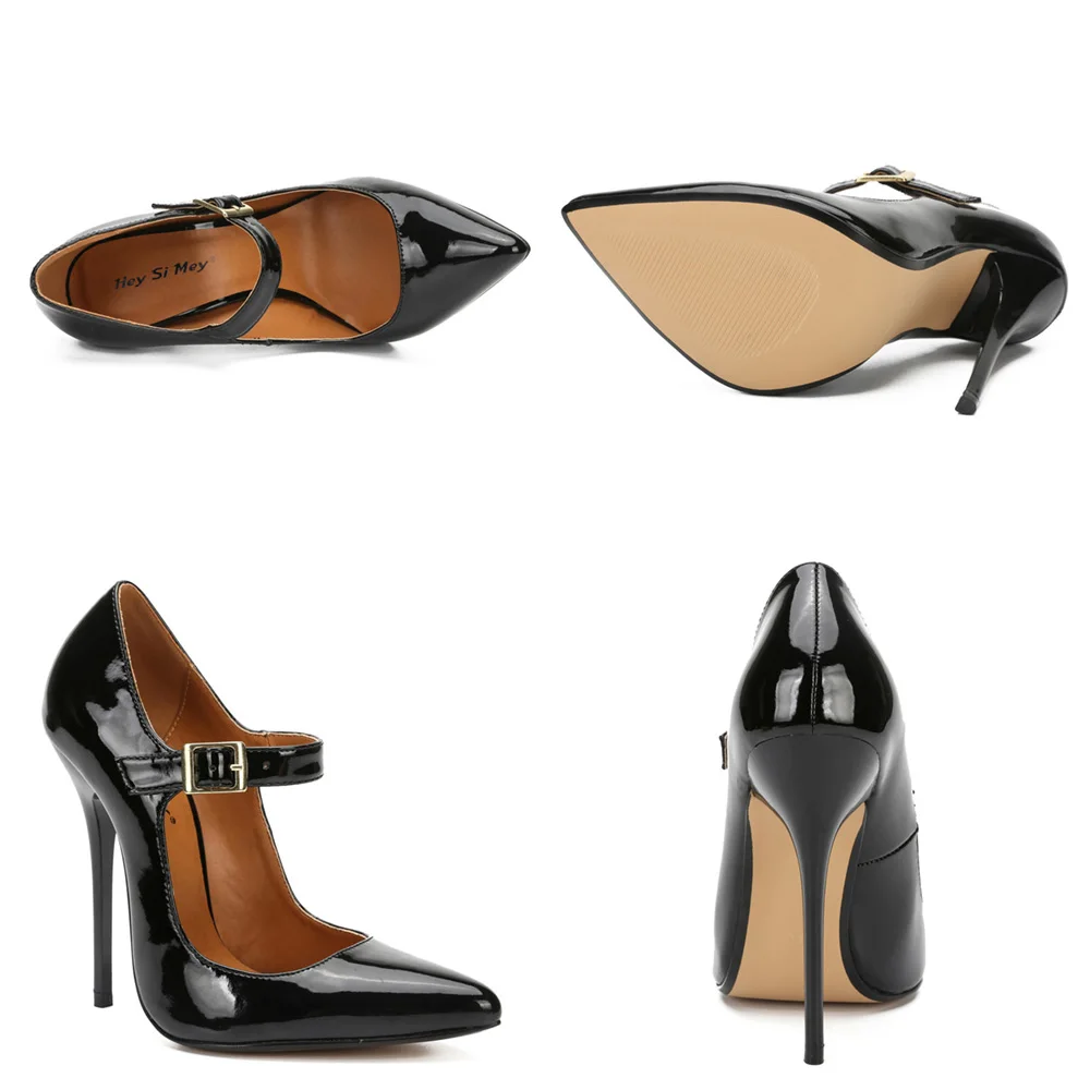 Party Ballroom Dancing Shoe for Women Black Dress Shoes High-heel 13cm Pointed PU Leather Sandals Girls Character Shoes Size 48