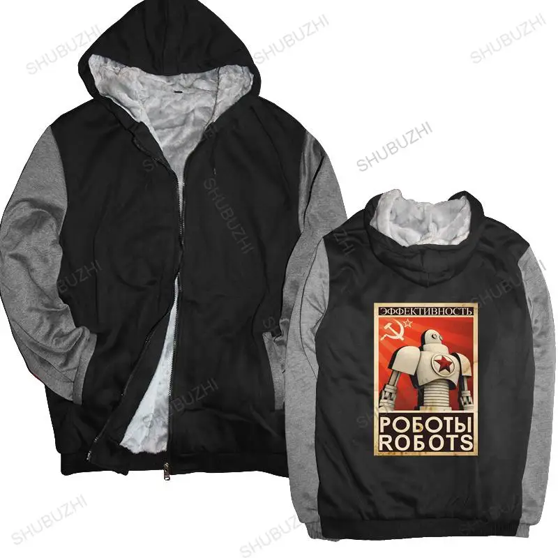 

Man black zipper thick hoodies CCCP PROPAGANDA ROBOT POSTER warm coatS USSR Russia Russian Soviet HAMMER men sweatshirt zipper