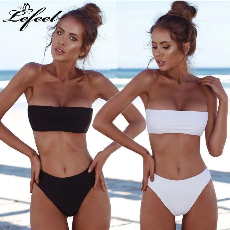 Женский Одноцветный комплект бикини сексуальный ретро Топ труба купальник пуш