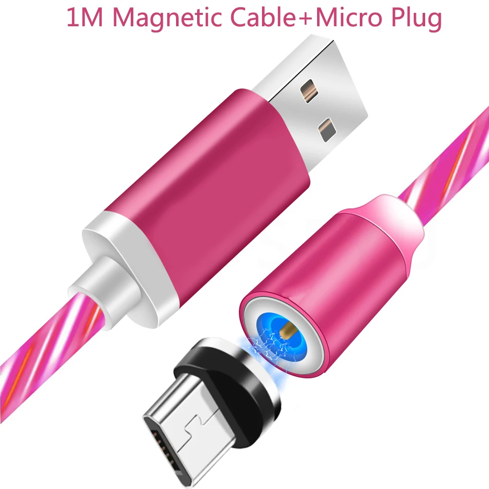Магнитный кабель, светящийся, Тип C, Micro usb кабель для зарядки iPhone 7 8 huawei P20 P30 mate 20 Honor 7A 7C 7S 8X 8A кабель - Цвет: Micro Red