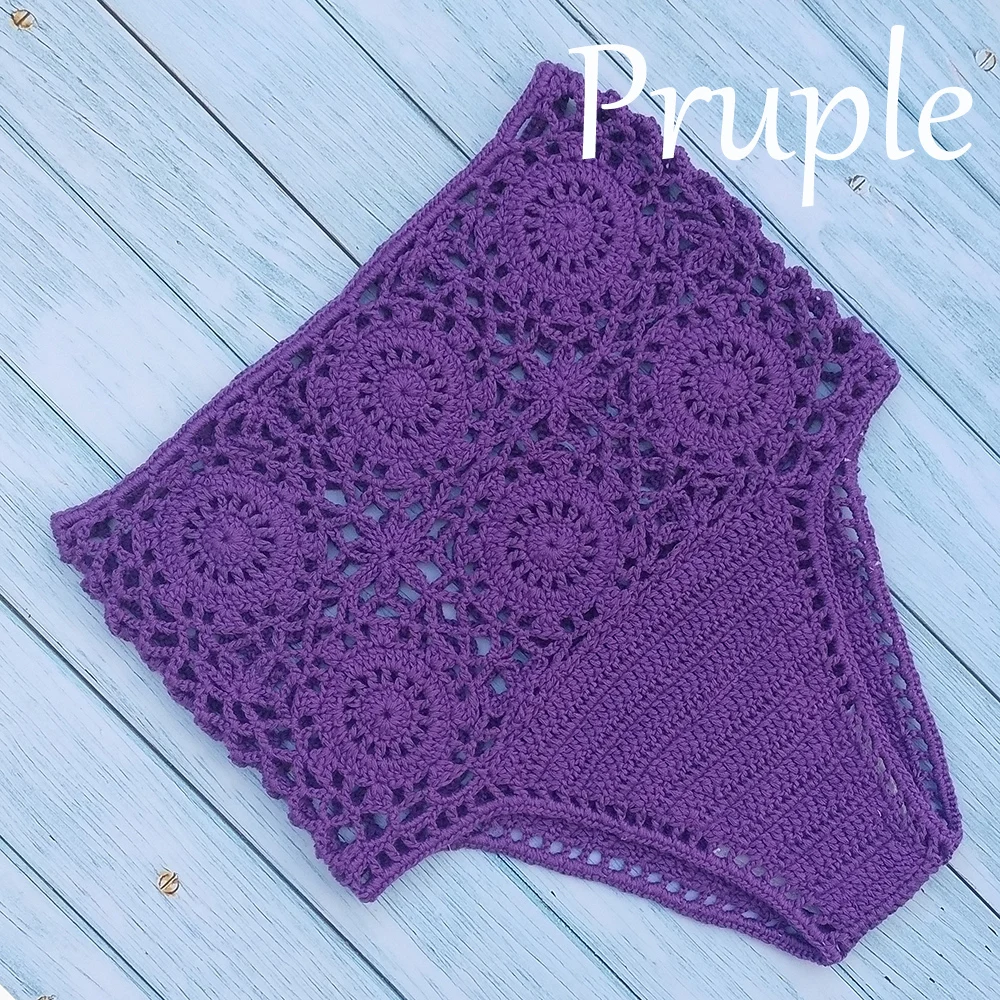 purple bottom Бикини с высокой талией, женские плавки, Раздельный купальник, шорты,, вязаный крючком купальный костюм, нижнее белье из хлопка, женские плавки - Цвет: purple bottom