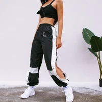 deeptown joggers women pants patchwork sweatpants harem casual side split button panelled high waist trousers streetwear baggy
