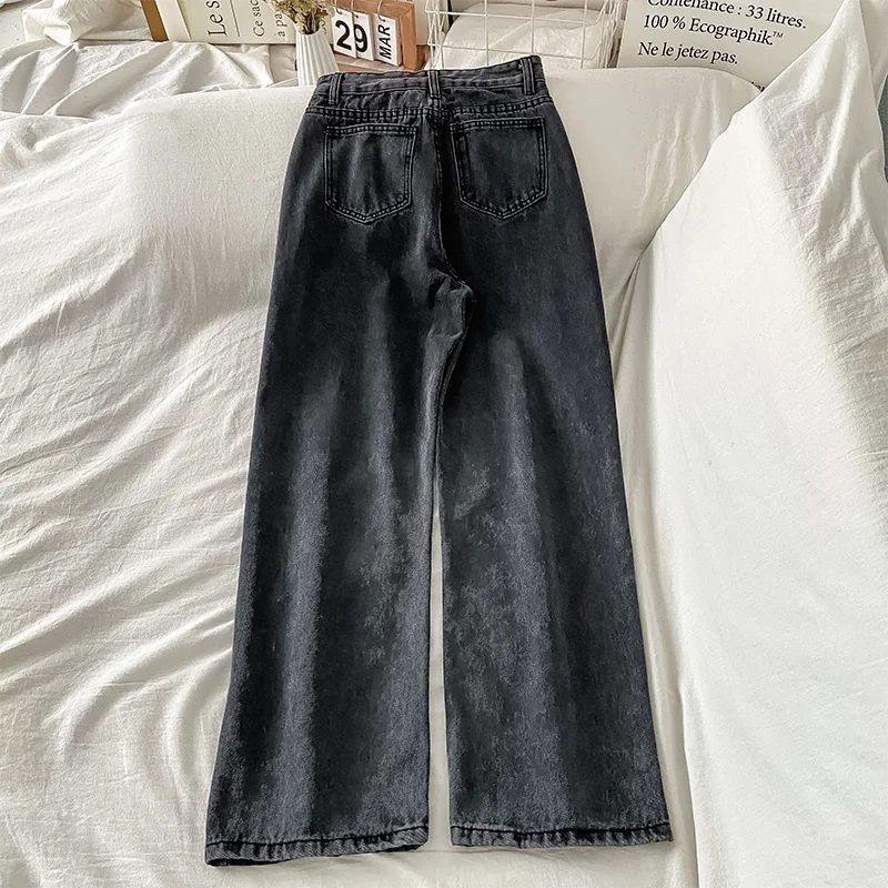 Милые крутые женские стройнящие прямые широкие уличные брюки с высокой талией в