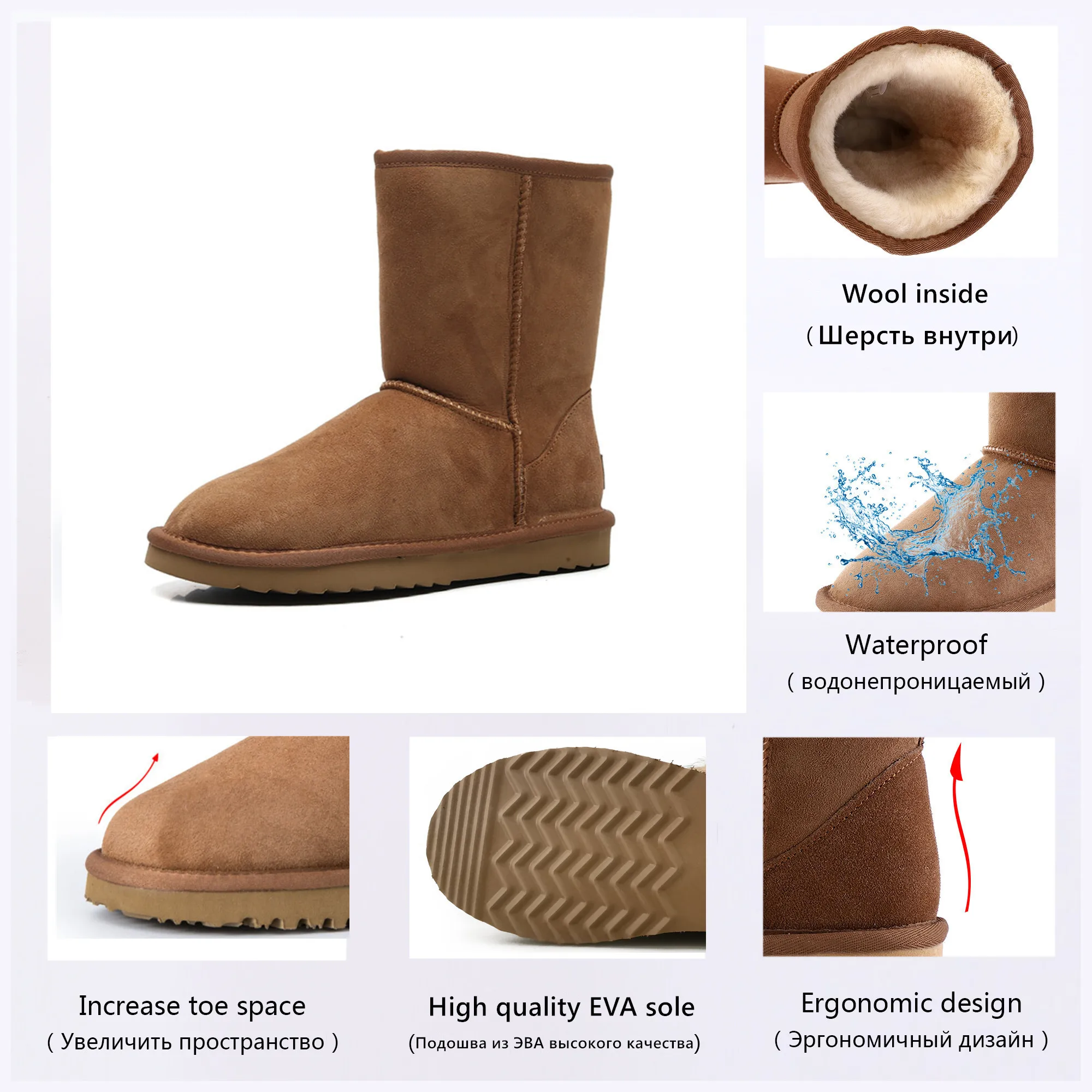 Лидер продаж Классические женские зимние сапоги до середины икры из натуральной