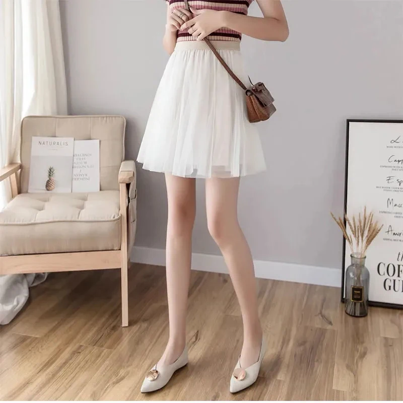 

2021 new A-line skirt summer mini tulle skirt women's short skirt elegant ladies girl pleated mesh tulle skirt short skirt