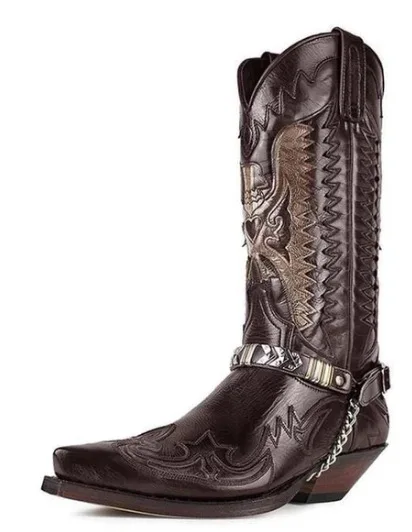 

New Fashion Winter PU Leather Men Shoes Knee High Zipper Men Designer Boots Embroider Riding Low Heels Zapatos De Hombre KS165